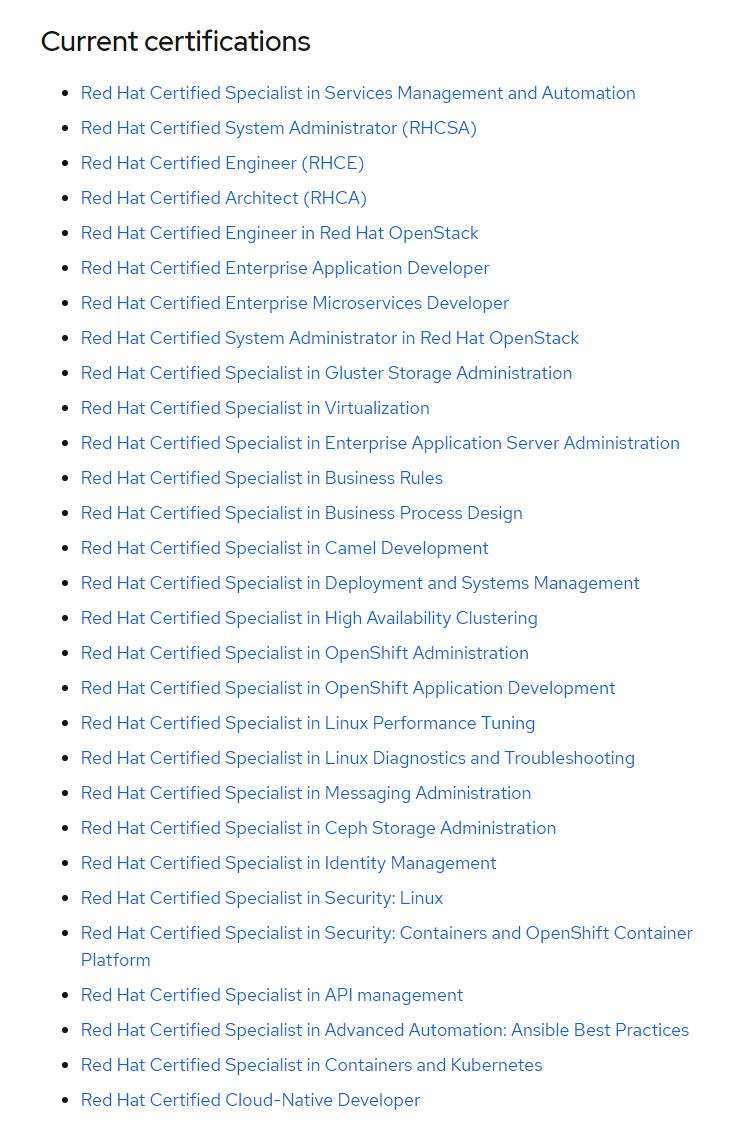 red hat certifications